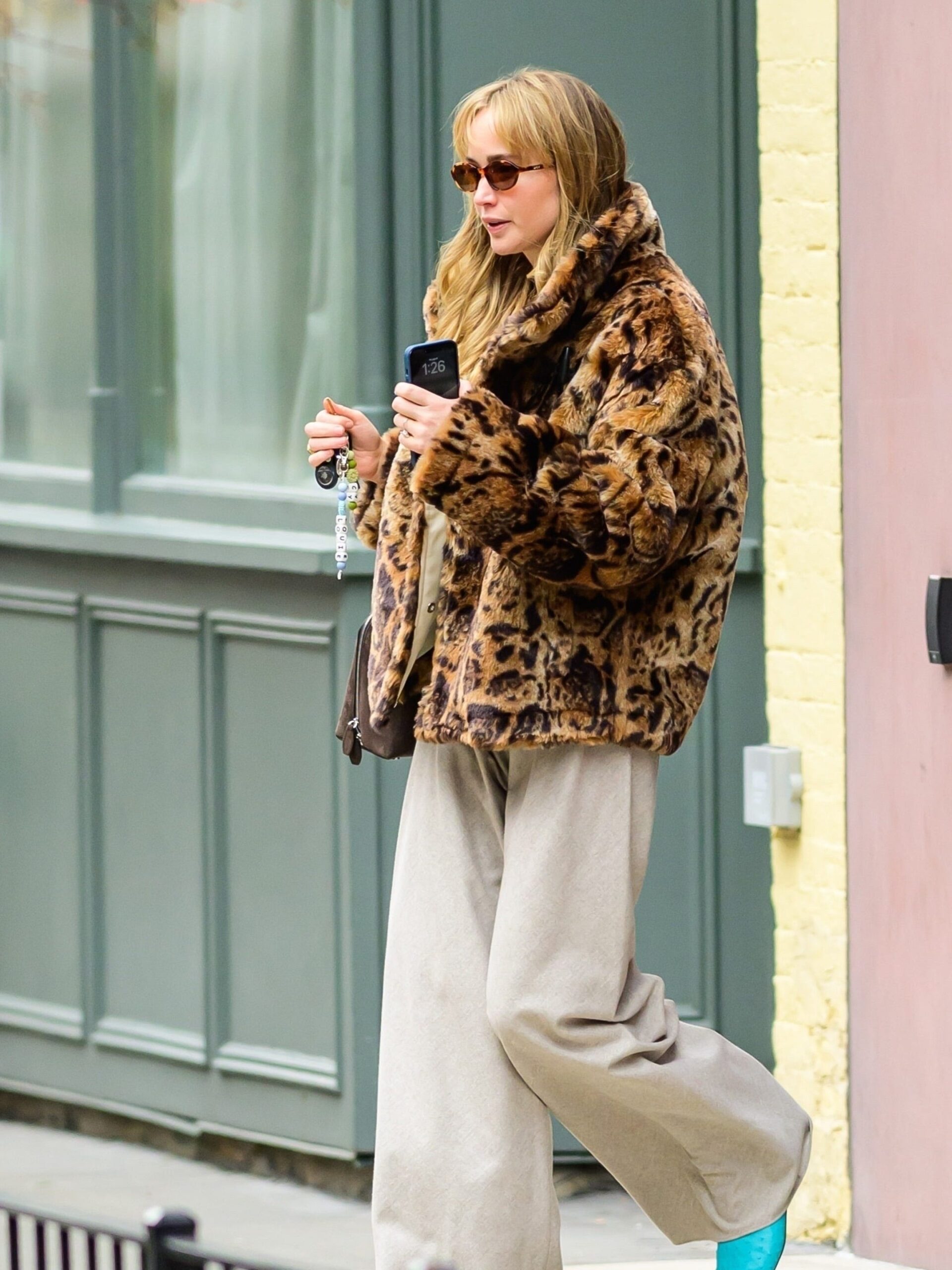Jennifer Lawrence Dazzles in New Leopard Print Coat and Colorful Flats